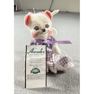 Annalee Doll 2005 Easter Parade Mouse 6" Purple Gingham Plaid Dress Spring Purse